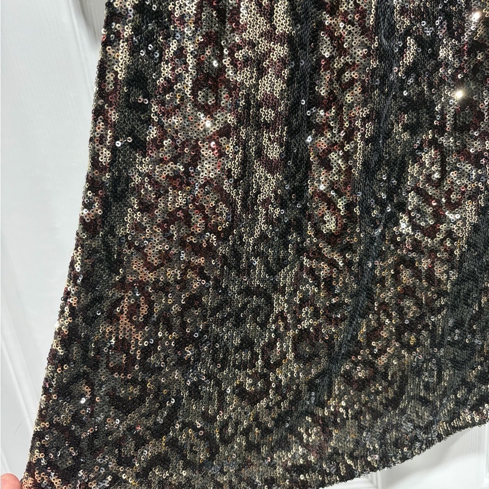 2/$20 Girls Zara Sequin Short Sleeve Black and Animal Print Holiday Dress - Picture 2 of 6